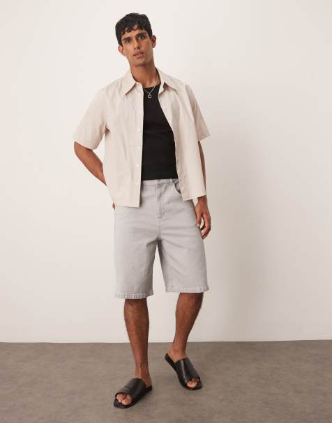ASOS DESIGN long length denim jorts with drawcord in ecru - view 1