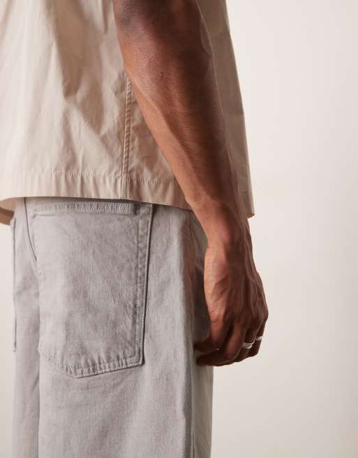 ASOS DESIGN long length denim jorts with drawstring in ecru, 3 of 5
