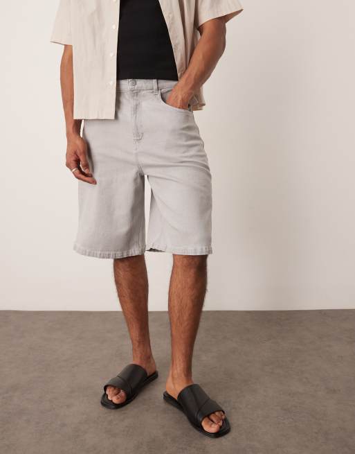 ASOS DESIGN long length denim jorts with drawstring in ecru, 4 of 5