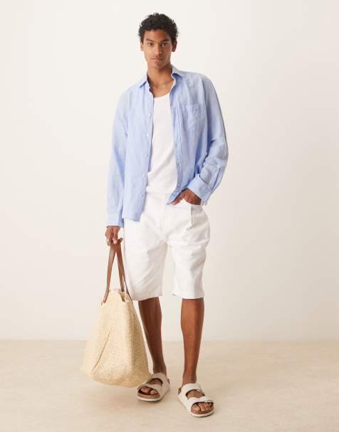 ASOS DESIGN long length denim jorts with pocket pleats in white - view 1