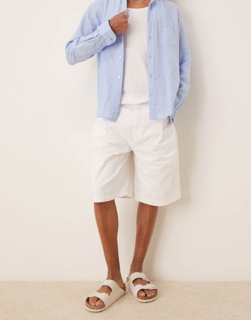 ASOS DESIGN long length denim jorts with pocket pleats in white