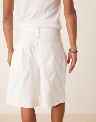 ASOS DESIGN long length denim jorts with pocket pleats in white