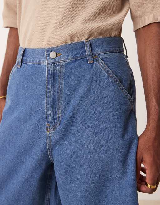 ASOS DESIGN long length denim jorts with seam detailing in mid wash blue - part of a set