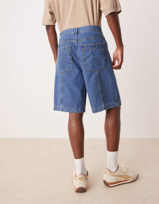 ASOS DESIGN long length denim jorts with seam detailing in mid wash blue - part of a set