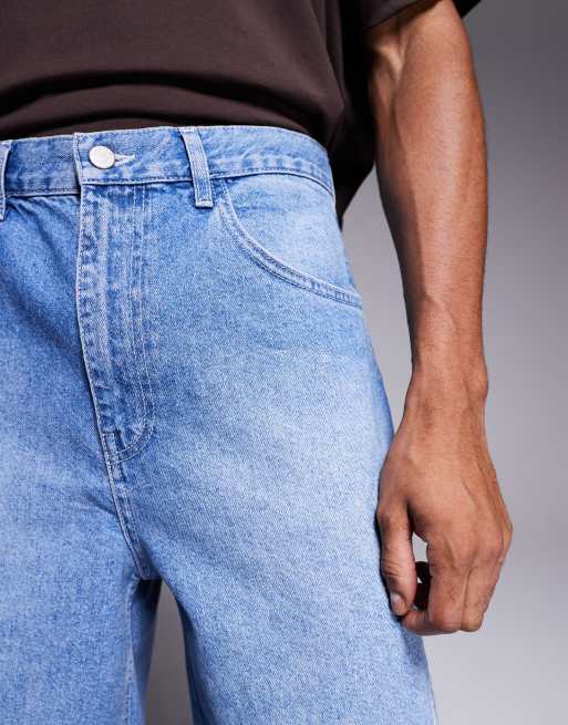 ASOS DESIGN long length denim jorts with twisted seam in light wash blue, 2 of 5