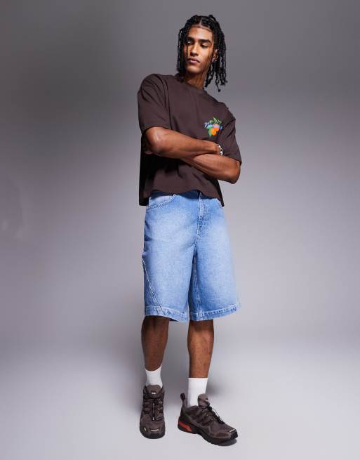 ASOS DESIGN long length denim jorts with twisted seam in