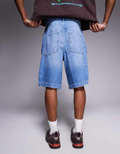 ASOS DESIGN long length denim jorts with twisted seam in light wash blue, 4 of 5