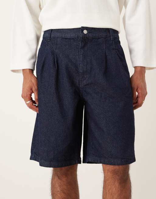 ASOS DESIGN long length double pleated denim jort in raw wash, 3 of 5