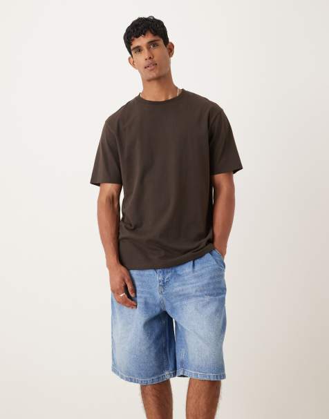 ASOS DESIGN long length double pleated denim jort in raw wash - view 1