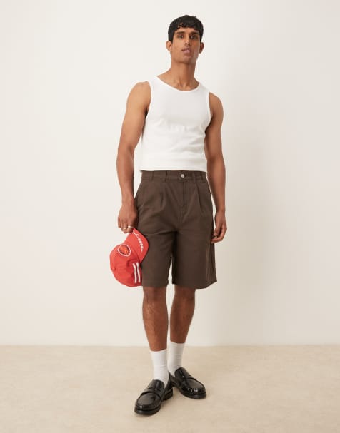 ASOS DESIGN long length double pleated jort in brown - view 1
