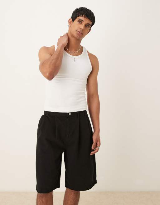 ASOS DESIGN long length double pleated jorts in black