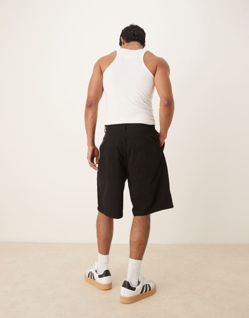 ASOS DESIGN long length double pleated jorts in black