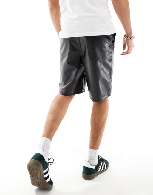 ASOS DESIGN long length faux leather shorts in black, 2 of 5