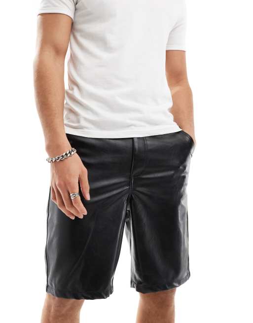 ASOS DESIGN long length faux leather shorts in black, 4 of 5