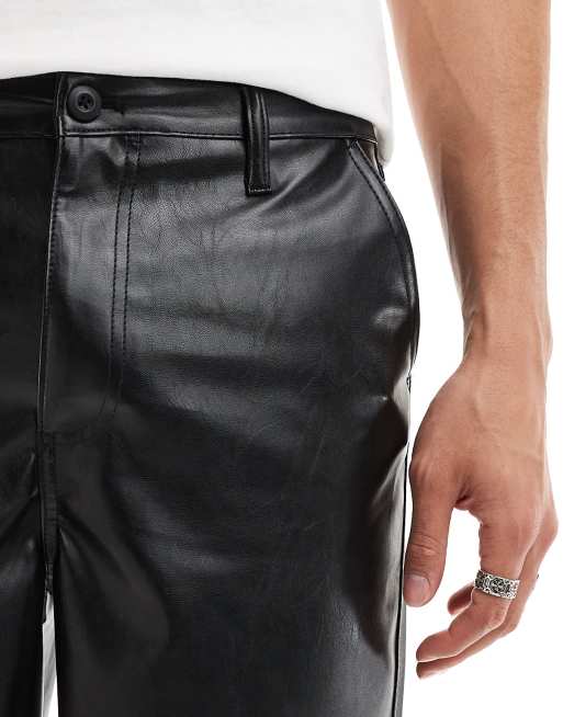 ASOS DESIGN long length faux leather shorts in black, 5 of 5