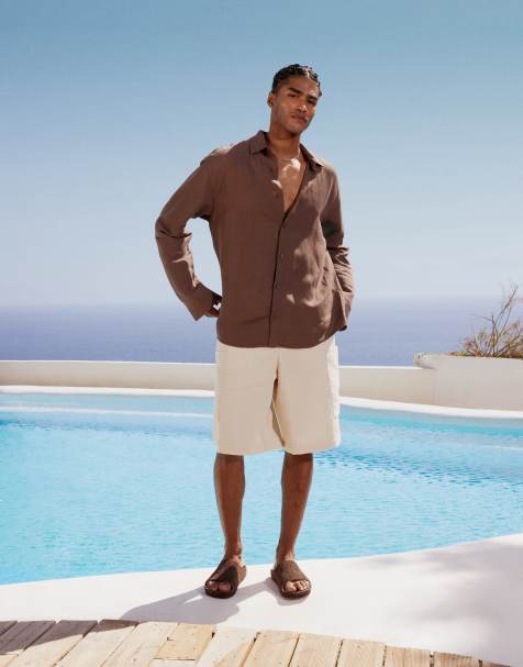 ASOS DESIGN long length jort in textured fabric in cream - view 1