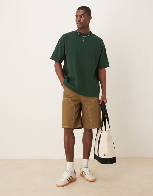 ASOS DESIGN long length jort with carpenter detailing in brown