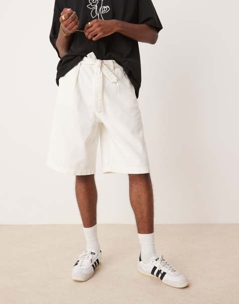 ASOS DESIGN long length jort with pleats and self tie in ecru - view 1