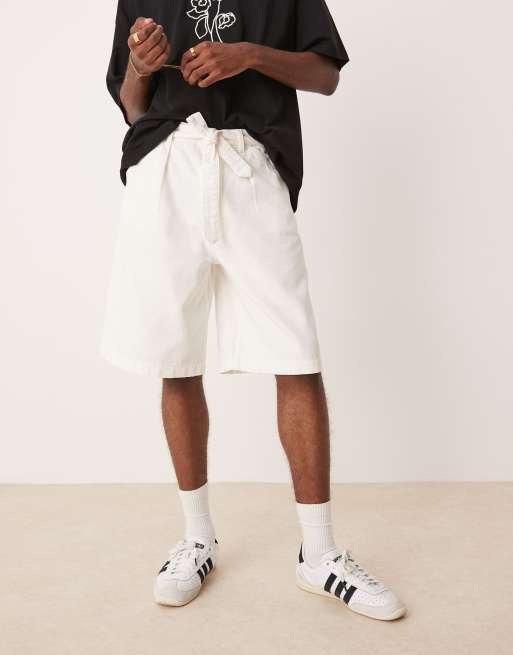ASOS DESIGN long length jort with pleats and self tie in ecru