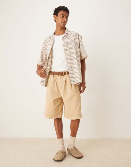 ASOS DESIGN  long length jort with pleats in beige