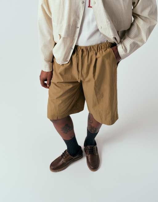 ASOS DESIGN long length jorts in tan techy fabric, 4 of 5