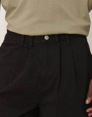 Asos Design Long Length Jorts With Double Pleats In Black