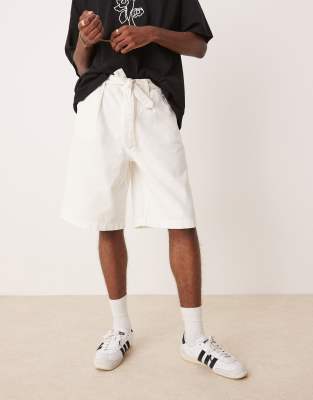 Asos Design Long Length Jorts With Pleats And Self Tie