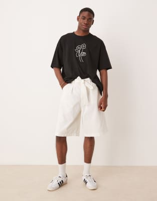 Asos Design Long Length Jorts With Pleats And Self Tie