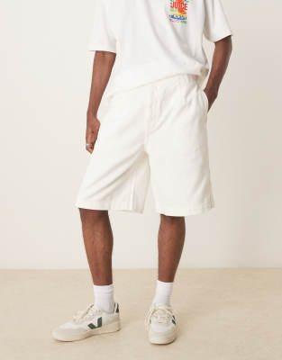 Asos Design Long Length Jorts With Single Pleats In Neutral