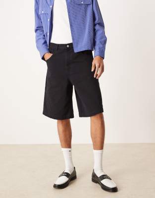 Asos Design Long Length Jorts With Twisted Seam In Black