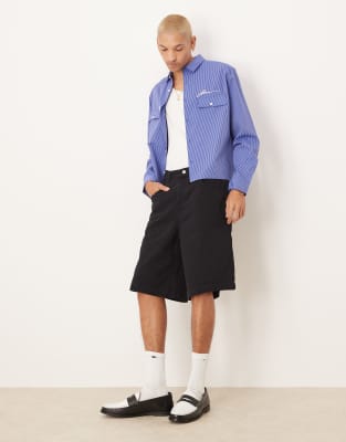 Asos Design Long Length Jorts With Twisted Seam In Black