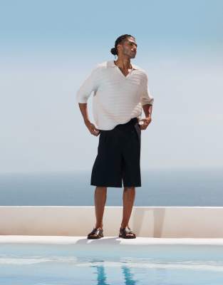 ASOS DESIGN long length linen blend shorts in black