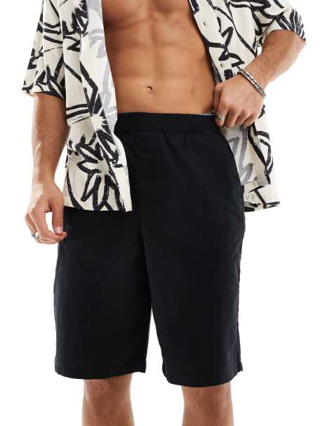 ASOS DESIGN long length linen shorts in black - view 1