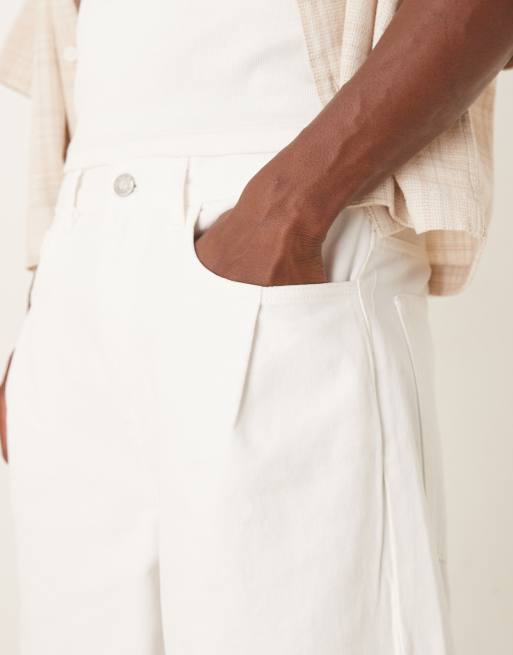 ASOS DESIGN long length pleated denim jorts in white, 2 of 5