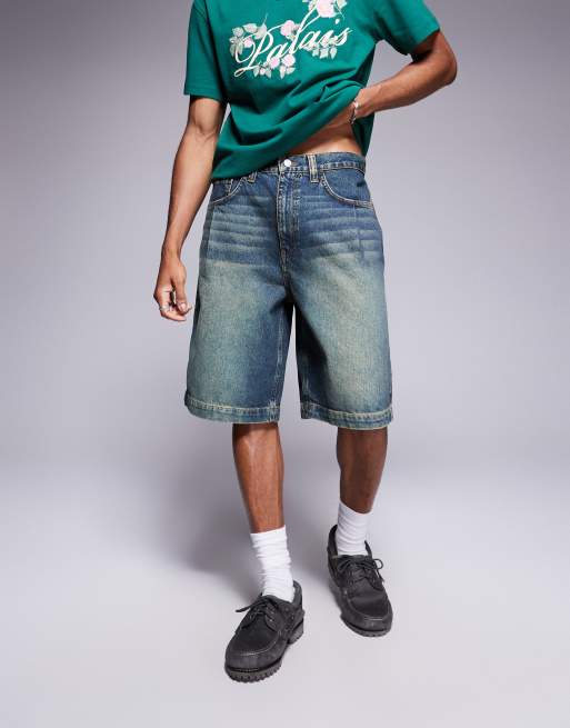 ASOS DESIGN long length pleated denim jorts with tint in green