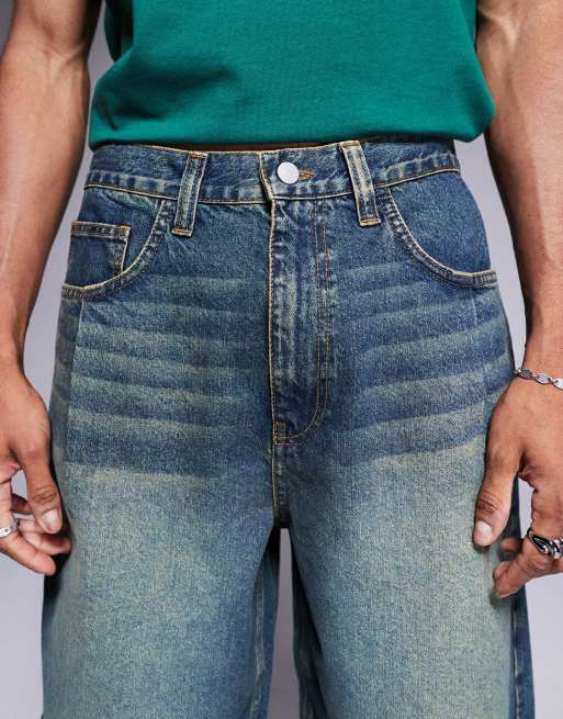 ASOS DESIGN long length pleated denim jorts with tint in green