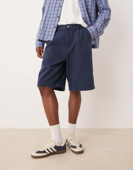 ASOS DESIGN long length pleated jort in navy