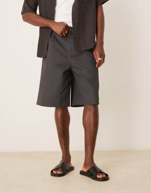ASOS DESIGN long length pleated jorts in charcoal