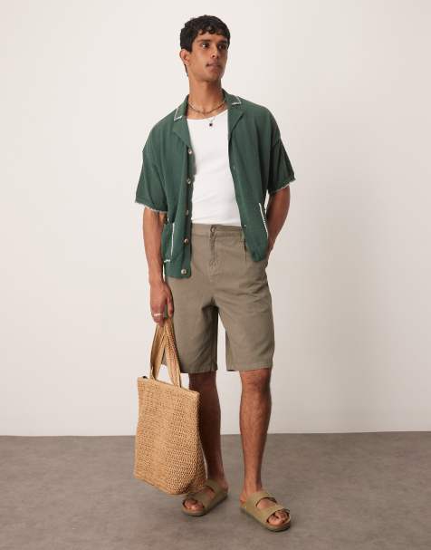 ASOS DESIGN long length pleated jorts in khaki - view 1
