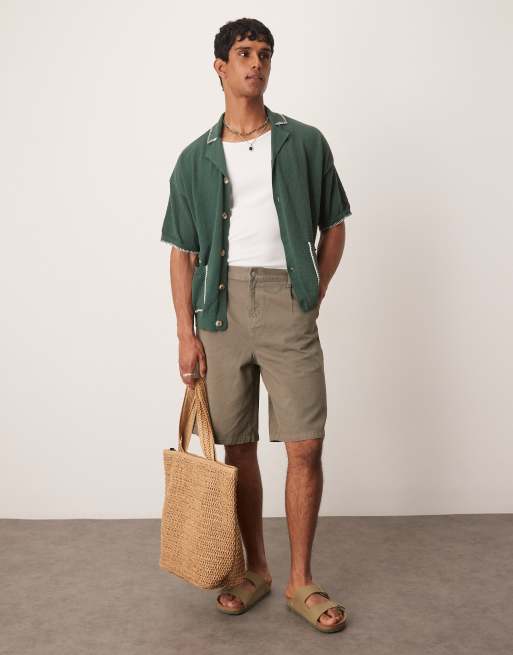 ASOS DESIGN long length pleated jorts in khaki