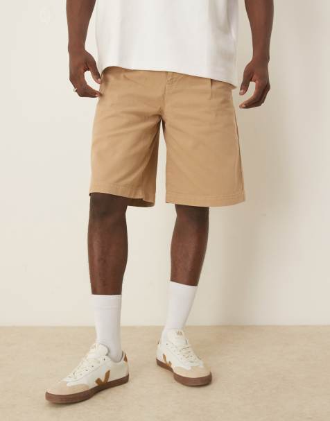 ASOS DESIGN long length pleated jorts with double darts in beige - view 1