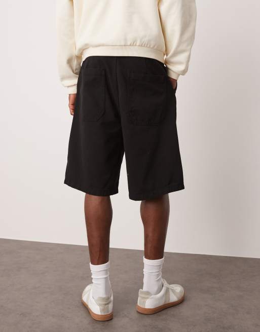 ASOS DESIGN long length pleated jorts in black
