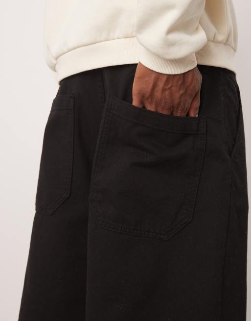 ASOS DESIGN long length pleated jorts in black