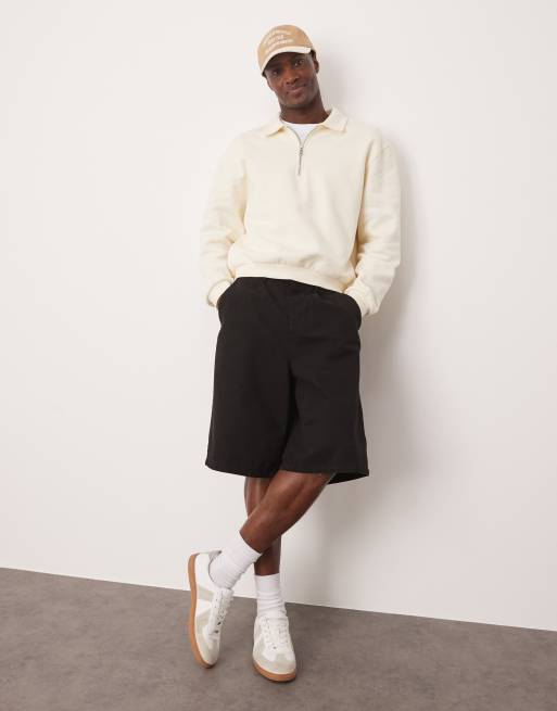 ASOS DESIGN long length pleated jorts in black