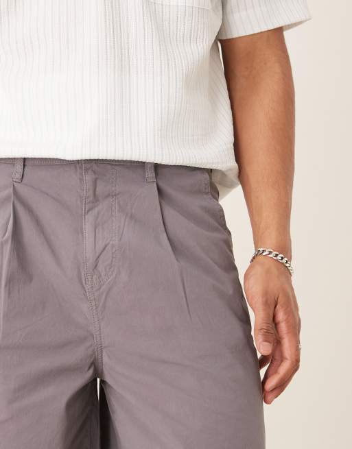 ASOS DESIGN long length pleated shorts in gray