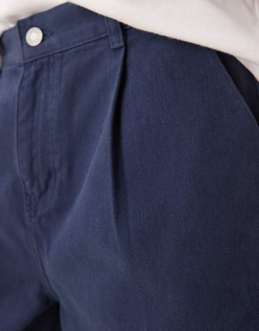 ASOS DESIGN long length pleated shorts in navy