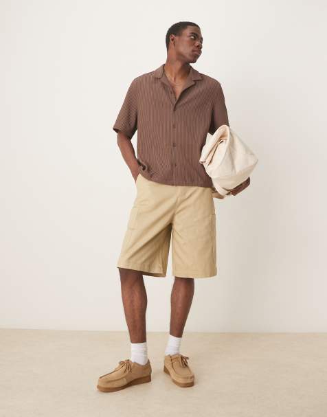 ASOS DESIGN long length poplin cargo short in beige - view 1
