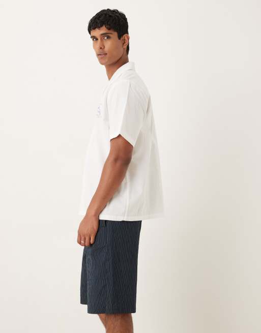ASOS DESIGN long length pull on shorts in navy pinstripe, 4 of 5