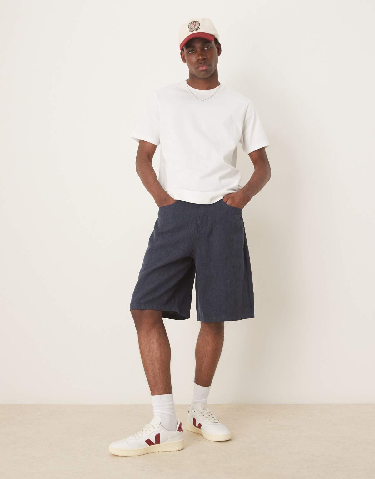 ASOS DESIGN long length shorts in navy