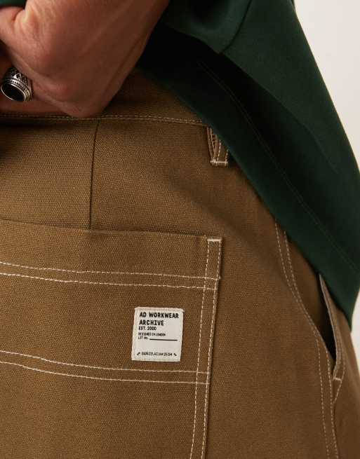 ASOS DESIGN long length shorts with carpenter detailing in brown